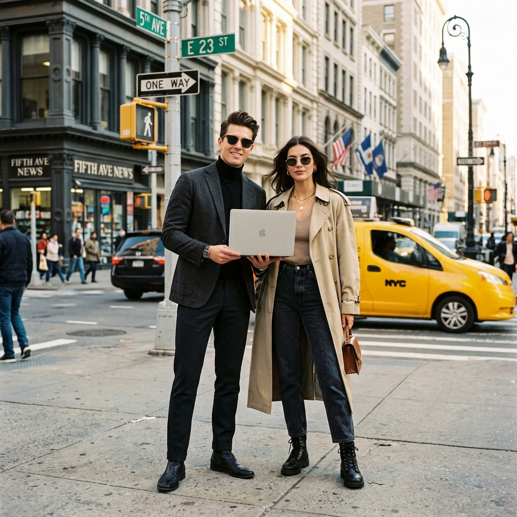 Fashion Models on City Street